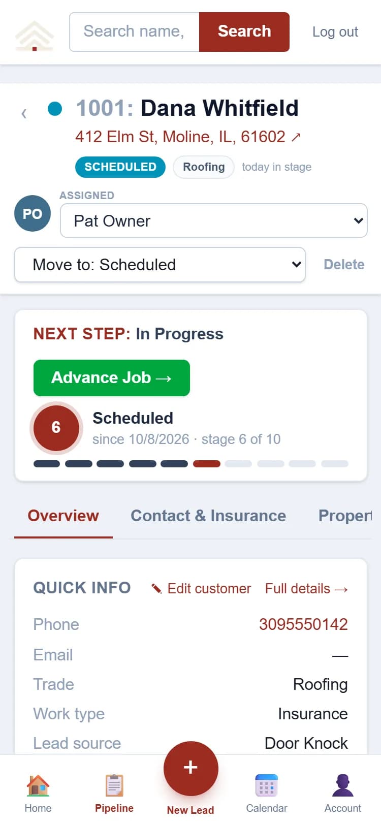 A Roofstead job file on a phone