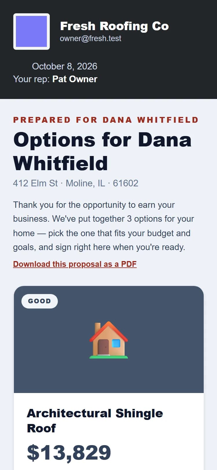 The homeowner picks and signs